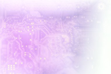 technology concept background silhouette of a computer motherboard with light blue and violet colors, faded into white. suitable as a background for your business presentation clipart