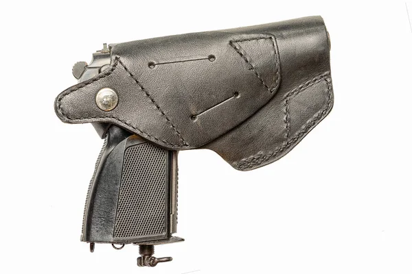 Pistole im Holster isoliert auf weißem Hintergrund — Stockfoto