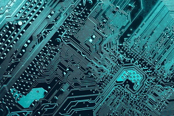 Placa de circuito impreso azul, vista superior — Foto de Stock