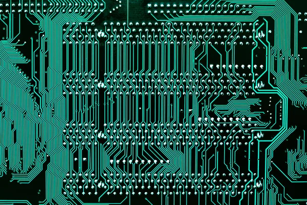 Placa de circuito impreso verde, vista superior — Foto de Stock