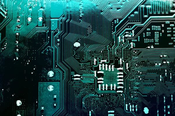 Leiterplatte. Elektronische Computer-Hardware-Technologie. Motherboard-Digitalchip. Technischer Hintergrund. Integrierter Kommunikationsprozessor. Komponente Informationstechnologie. — Stockfoto