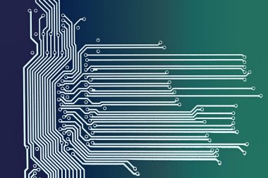 Devre levhasını silueti ile kopya alanı metniniz için yeşil ve mavi arka plan üzerinde detay