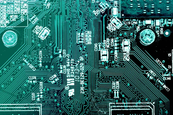 Leiterplatte. Elektronische Computer-Hardware-Technologie. Motherboard-Digitalchip. Technischer Hintergrund. Integrierter Kommunikationsprozessor. Komponente Informationstechnologie. — Stockfoto