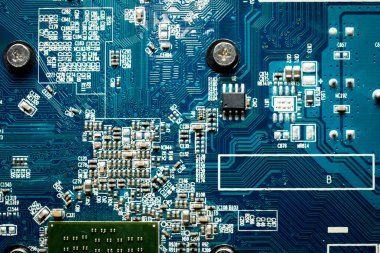 Anakart dijital çip. Devre kartı. Elektronik bilgisayar donanım teknolojisi.