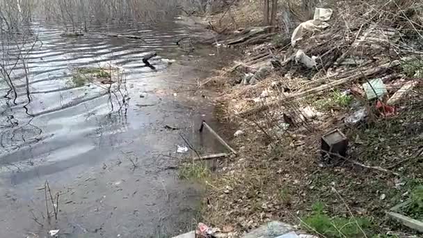Śmieci w riverside pokazuje zanieczyszczenia. — Wideo stockowe