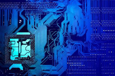 Anakart dijital çip. Devre kartı. Elektronik bilgisayar donanım teknolojisi.