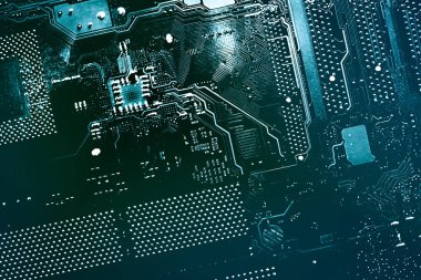 Anakart dijital çip. Devre kartı. Elektronik bilgisayar donanım teknolojisi.