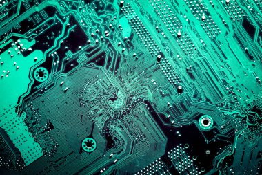 Anakart dijital çip. Devre kartı. Elektronik bilgisayar donanım teknolojisi.
