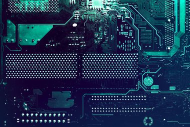 Anakart dijital çip. Devre kartı. Elektronik bilgisayar donanım teknolojisi.