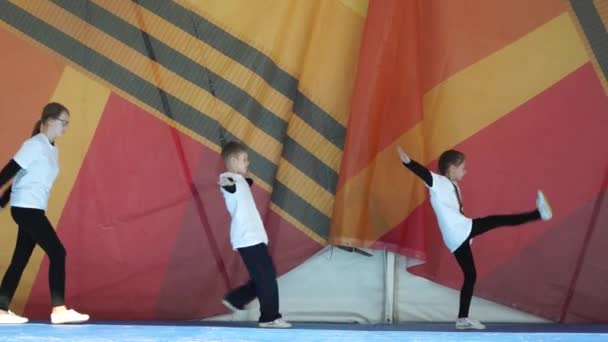 Moskau, russland - 14. Mai 2017: durchschreiten die Bühne einer nach dem anderen von den Kindern des Karate, verschiedene Übungen während des Festivals der Kampfkünste eine in der Feld-Krieger. — Stockvideo