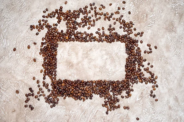 Quadro retangular de grãos de café com espaço de cópia para o seu texto dentro da placa de identificação — Fotografia de Stock