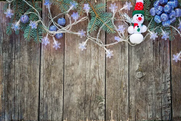 Christmas border frame on a wooden table with copy space — Stock Photo, Image