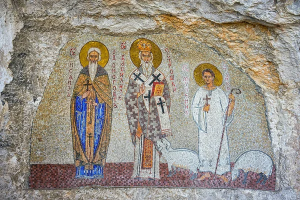 Mosaïque sur le mur du monastère Ostrog au Monténégro — Photo