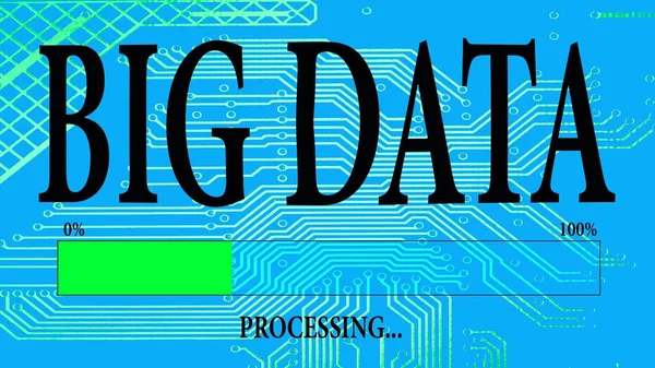 Progress Bar Loading with the text: big data progressing. Computer mother board silhouette as a background.