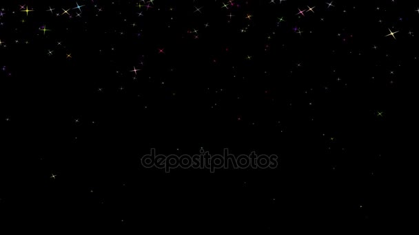 Abstracte multicolor starfall effect patroon op zwarte achtergrond — Stockvideo