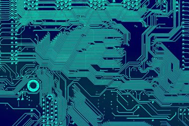 Koyu arka plan bilgisayar ana şirketin bu site tasarımı için silueti. Devre kartı. Elektronik bilgisayar donanım teknolojisi. Anakart dijital çip.