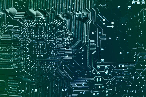 Fondo oscuro de la silueta de la placa base de la computadora para el diseño del sitio de TI de la empresa. Placa de circuito. Tecnología electrónica de hardware informático. chip digital de la placa base . — Foto de Stock