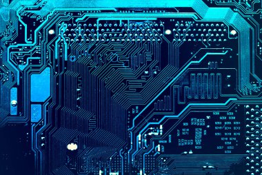 Koyu arka plan bilgisayar ana şirketin bu site tasarımı için silueti. Devre kartı. Elektronik bilgisayar donanım teknolojisi. Anakart dijital çip.