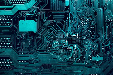 Koyu arka plan bilgisayar ana şirketin bu site tasarımı için silueti. Devre kartı. Elektronik bilgisayar donanım teknolojisi. Anakart dijital çip.