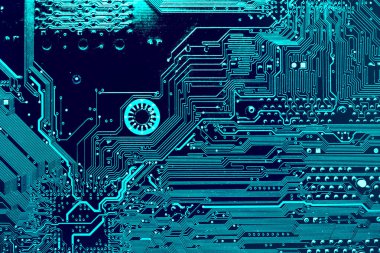 Koyu arka plan bilgisayar ana şirketin bu site tasarımı için silueti. Devre kartı. Elektronik bilgisayar donanım teknolojisi. Anakart dijital çip.