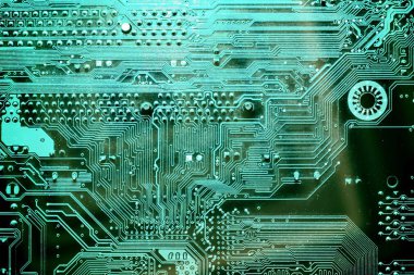 Şirketin bu site tasarımı için bilgisayar ana silüeti yeşil arka plan. Devre kartı. Elektronik bilgisayar donanım teknolojisi. Anakart dijital çip.