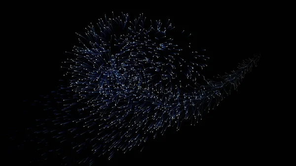 Freeze motion of blue particles diagonal path exploding, isolated on black, dark background. Abstract design. — Stock Photo, Image