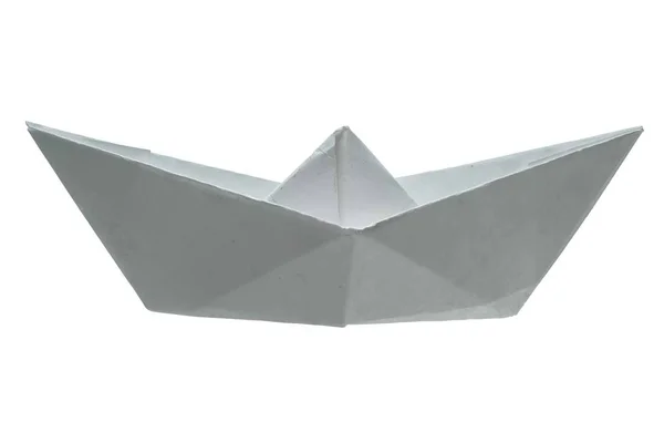 Орігамі паперовий човен, вид збоку ізольований на білому тлі — стокове фото