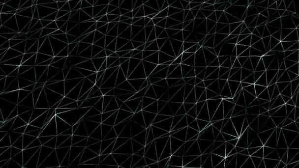 Conceptual background animation of a network connection in the form of lines on a black background, forming triangles of links, bright flashes in places of data transfer — Stock Video