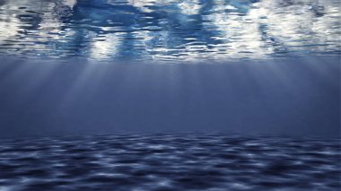 Deniz deniz manzarası arka plan kopya alanı ile için alt ve güneş ışınları ile sakin sualtı sahne arka plan.