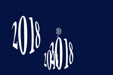 birkaç Noel topları siluet kar yağışı ile mavi arka plan üzerinde 2018 sayılarla