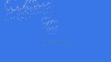 Beyaz tebeşir bulutlar ve yağmur damla mavi gökyüzünde uçan çocukça resimler animasyon
