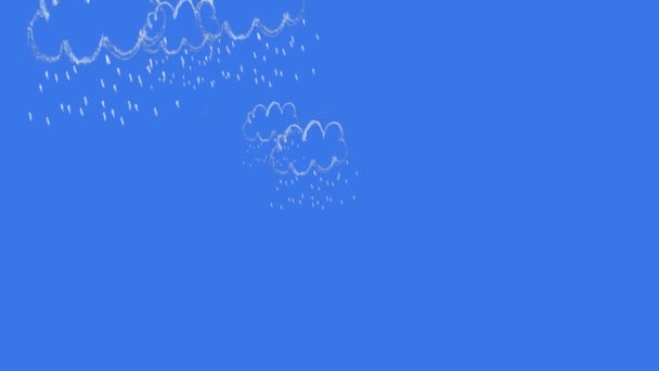 White chalk clouds and rain drops childish pictures animation flying in the blue sky — Stock Video