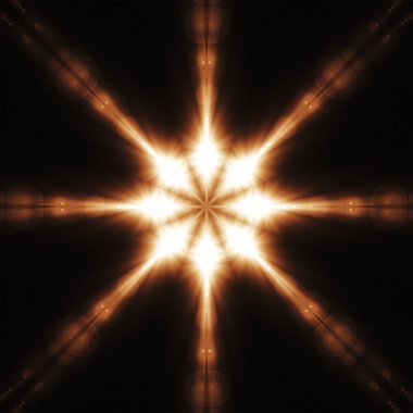 Dijital lens flare kaleydoskop görünüm parlak ışık doku ve malzeme için siyah arka plan ile kar tanesi gibi