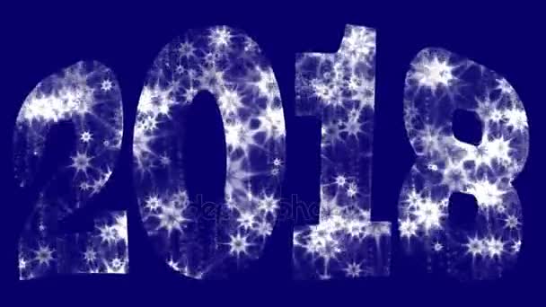 Happy New Year 2018 Christmas background. The silhouettre of 2018 text with a snow on a blue background. — Stock Video