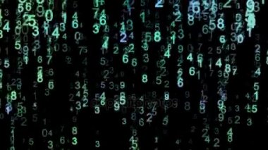 Soyut teknolojik altyapı. Web geliştirici. Bilgisayar kodu. Programlama. Kodlama. Hacker kavramı. Yeşil ve mavi neon rakamlar yukarıdan aşağıya doğru düşmek.