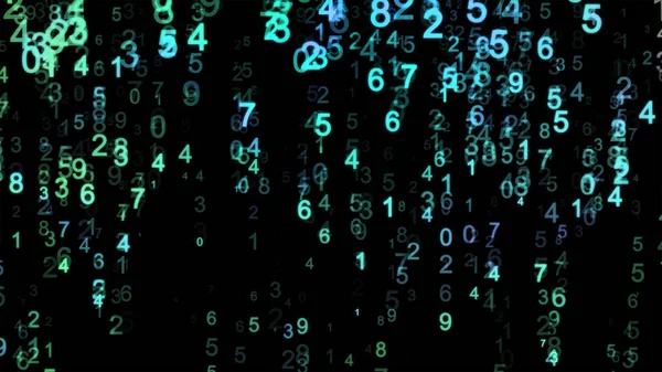 Absztrakt informatikai háttér. Web Developer. Számítógépes kódot. Programozás. Kódolás. Hacker koncepció. Zöld és kék neon számok esik fentről lefelé. — Stock Fotó