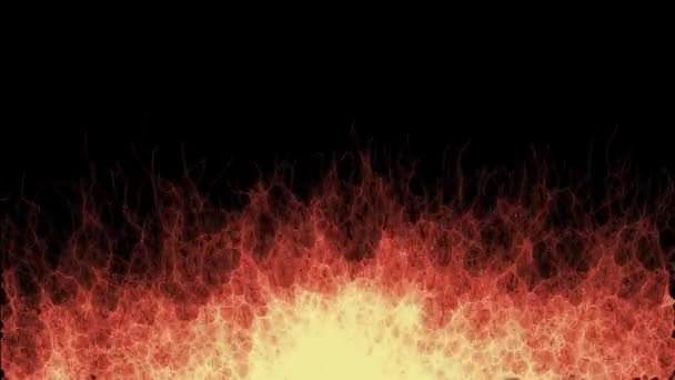 Brandende vlammen van brand, rood en geel aan de onderkant van de zwarte achtergrond — Stockvideo