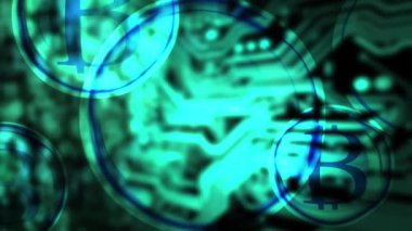 Dijital para kavramı. Bitcoin işareti kabarcıklar mevsimlik levhasının arka plan üzerinde.