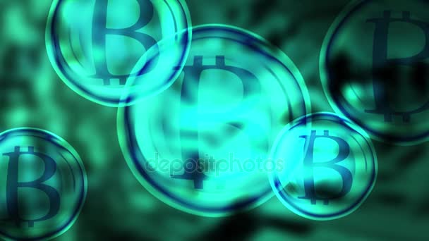 Concetto Moneta Digitale Bitcoin Segno Bolle Circuito Blu Sfondo Scoppio — Video Stock