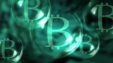 Sabun köpüğü Bitcoins mevsimlik anakart arka plan üzerinde patladı. Kararsız bitcoin kavramı. 3D render.