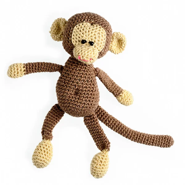 Amigurumi Malha Macaco Brinquedo Isolado Fundo Branco — Fotografia de Stock