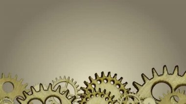 Endüstriyel kavramsal arka plan kopya alanı animasyonla. Derleme ahşap vites animasyon döndürme ışık degrade ekranın altındaki.