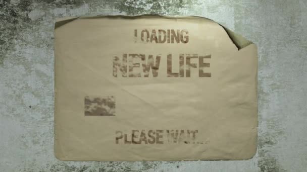 Old Paper Cement Wall Progress Bar Inscription Loading New Life — Stock Video