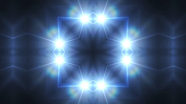 kaleidoscope blue light pattern spotlights on the dark background