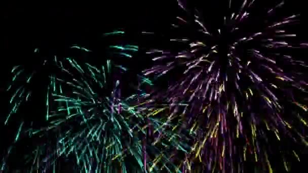 Πυροτεχνήματα Νέο Έτους Γιορτή Μπροστά Μαύρο Φόντο — Αρχείο Βίντεο