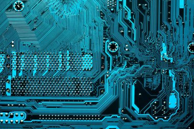 Bilgisayar anakartının mavi devre kartı arka planı