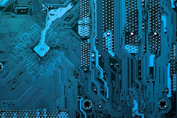 Blauwe Printplaat Achtergrond Van Computer Moederbord — Stockfoto