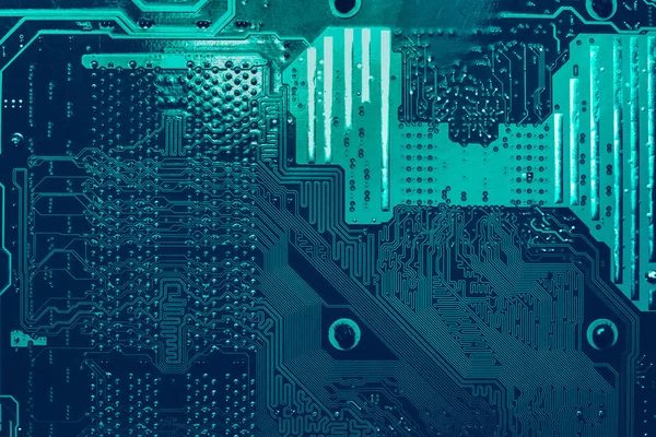 Blauwe Printplaat Achtergrond Van Computer Moederbord — Stockfoto