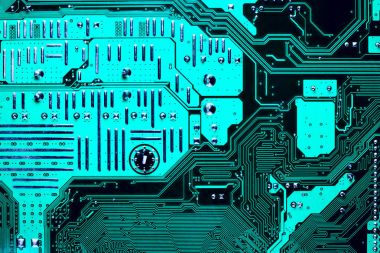 Bilgisayar anakartının mavi devre kartı arka planı