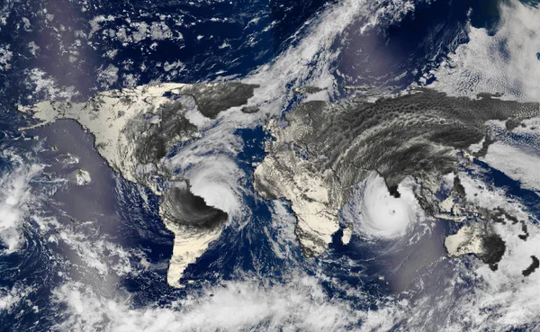 世界地図シルエット Nasa から提供されたこの画像の要素のハリケーン — ストック写真